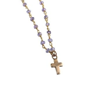 18” 18k Gold Tanzanite Bead Cross Charm Necklace